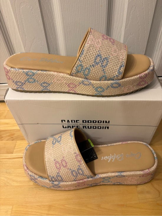 Cape Robbin Shoes - Cape Robbin Beige Slide Sandals with Pink and Blue Accents NWT SIZE 9